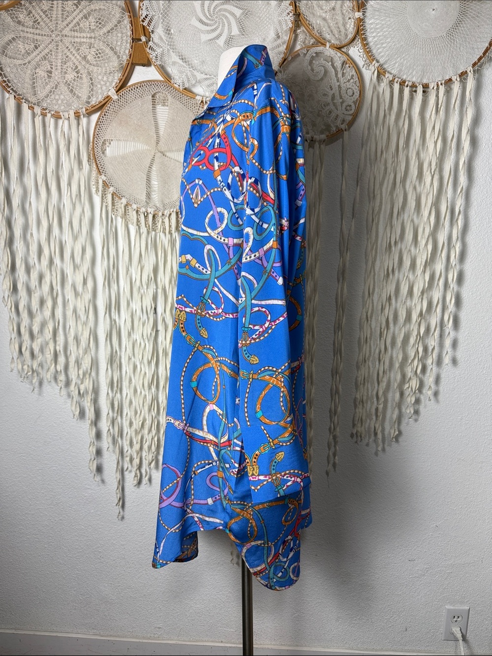 Catherine Gee NWT Daria Silk Shirt Dress in Blue Belt Size Large - Picture 5 of 14